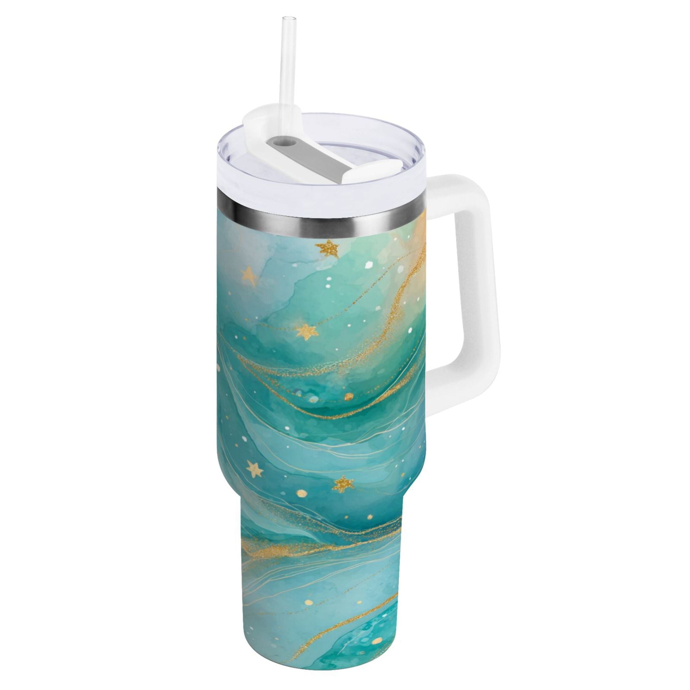 40 oz Insulated Stainless Steel Tumbler Double Wall Stainless Steel Tumbler with 2-Way Drinking Beautiful Watercolor Stars 6KIB