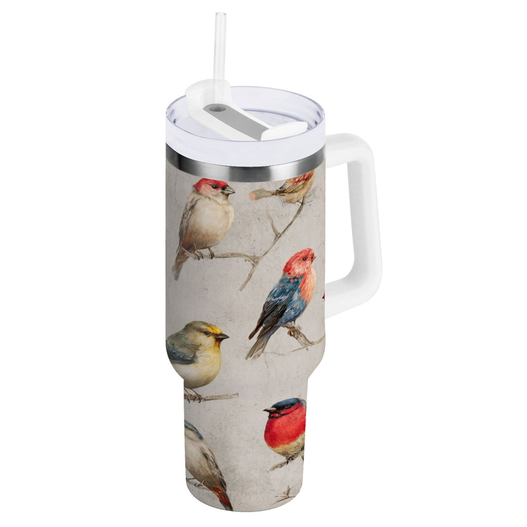 40 oz Insulated Stainless Steel Tumbler Double Wall Stainless Steel Tumbler with 2-Way Drinking Birds Pattern QLKS