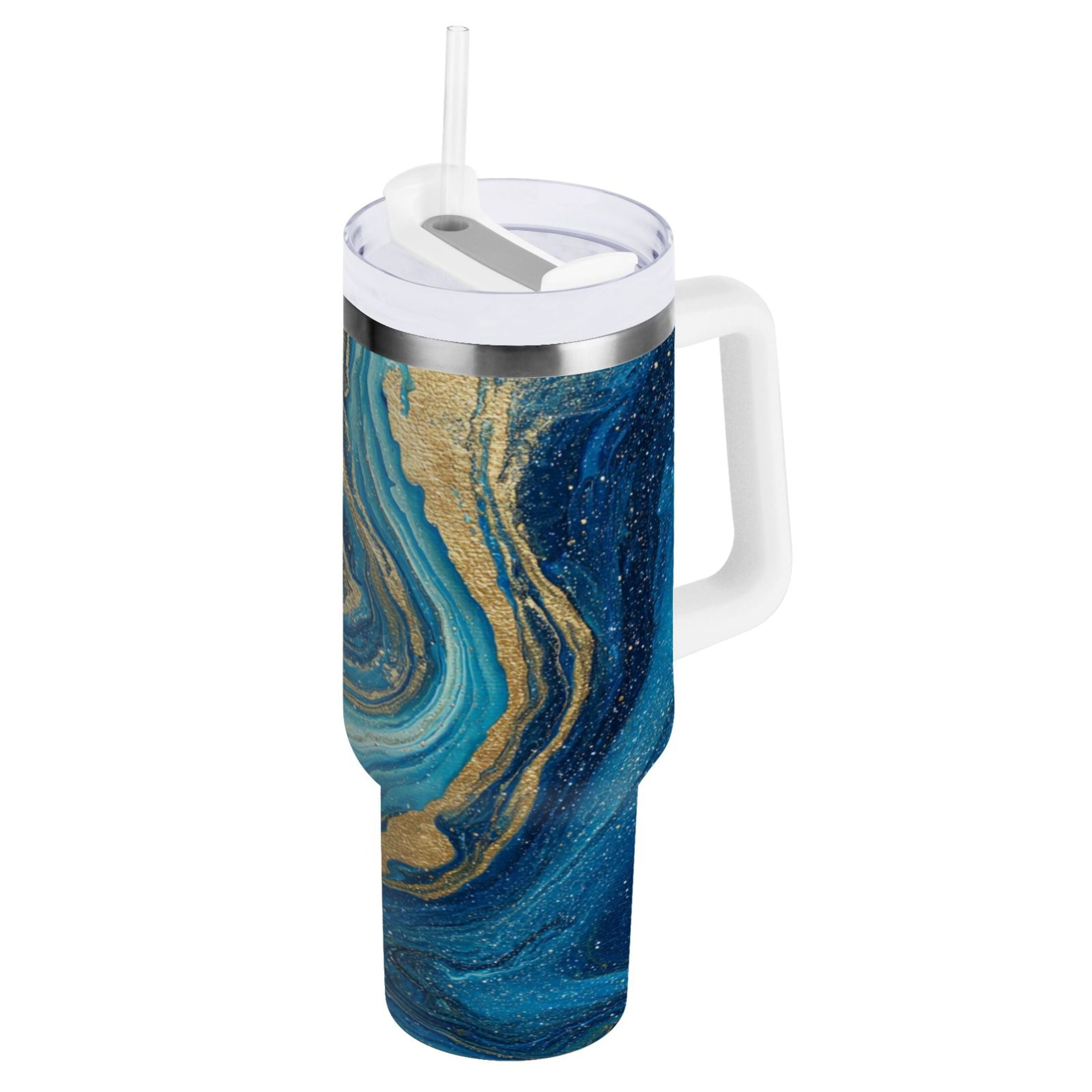30 oz Insulated Stainless Steel Tumbler Double Wall Stainless Steel Tumbler with 2-Way Drinking Blue and Gold Ocean B3ZT