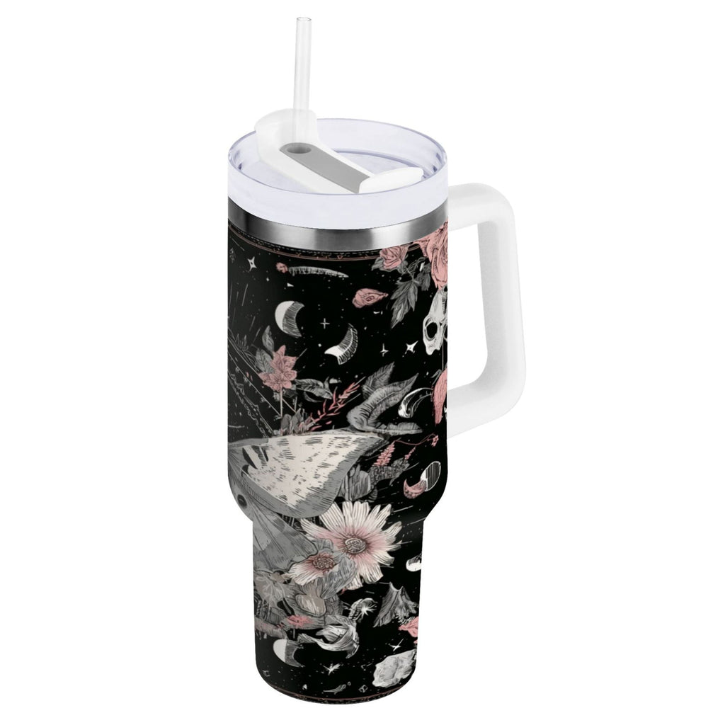 40 oz Insulated Stainless Steel Tumbler Double Wall Stainless Steel Tumbler with 2-Way Drinking Butterfly Surrounded by Flowers YG23