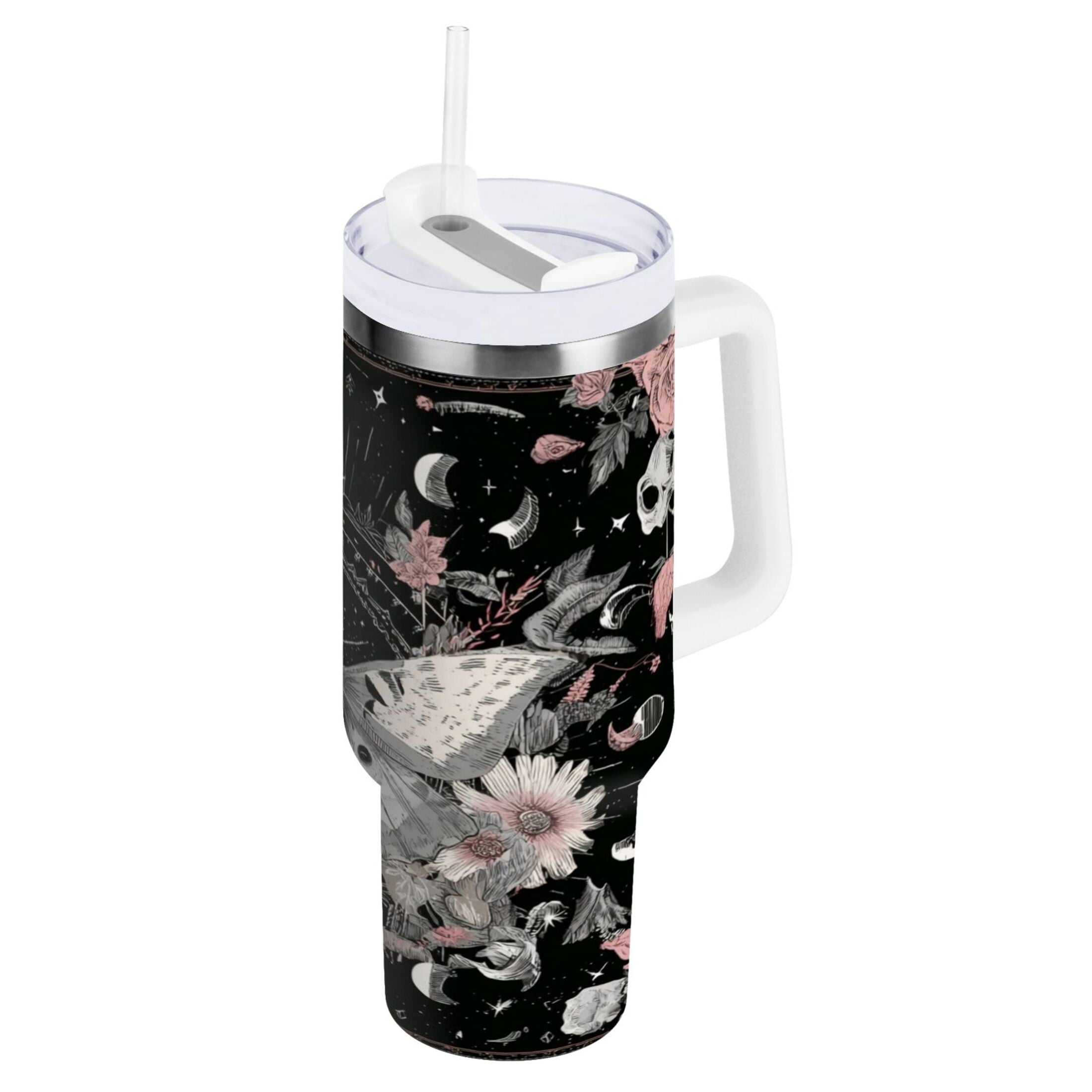40 oz Insulated Stainless Steel Tumbler Double Wall Stainless Steel Tumbler with 2-Way Drinking Butterfly Surrounded by Flowers YG23