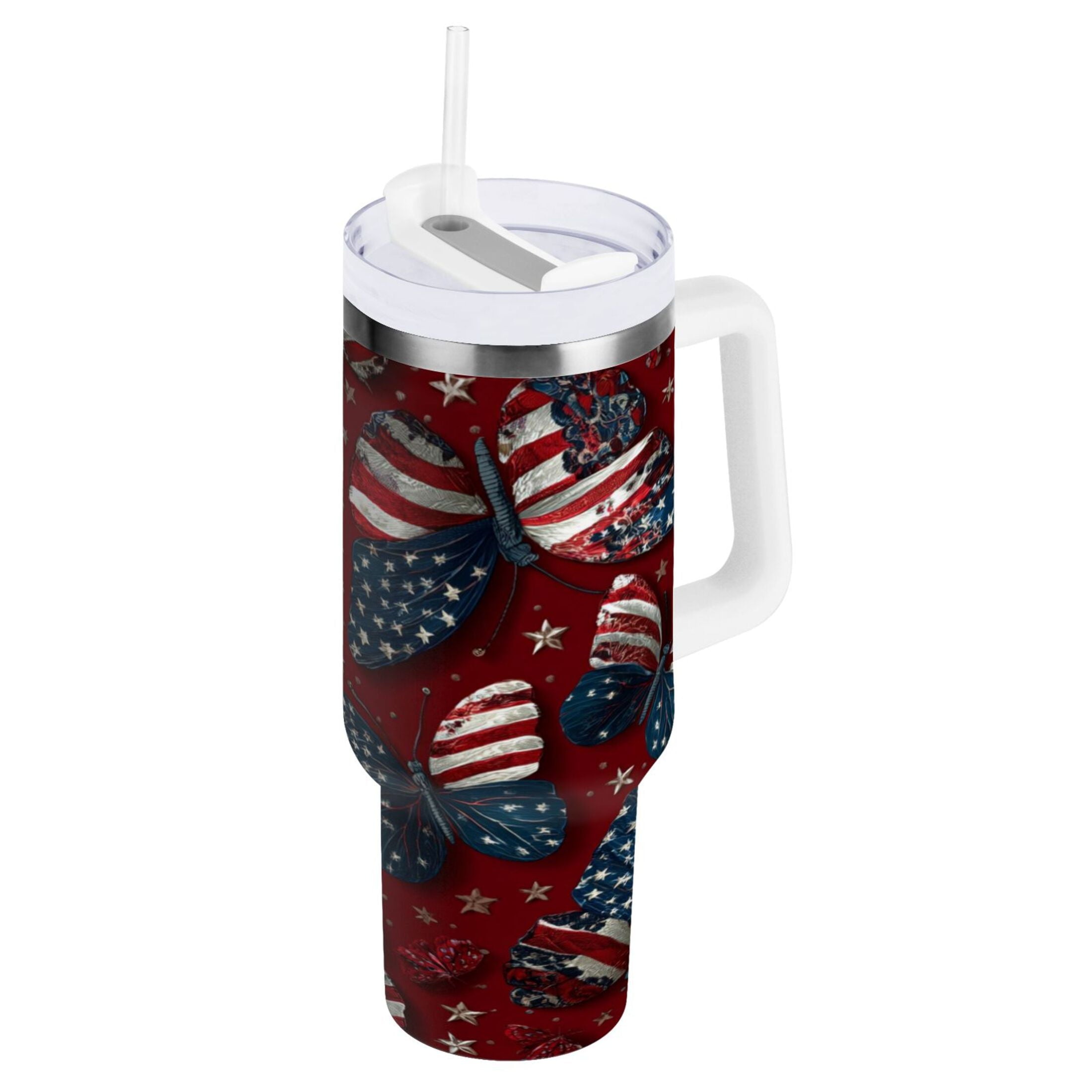 40 oz Insulated Stainless Steel Tumbler Double Wall Stainless Steel Tumbler with 2-Way Drinking Butterfly with National Flag XCGS