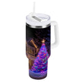 40 oz Insulated Stainless Steel Tumbler Double Wall Stainless Steel Tumbler with 2-Way Drinking Christmas Trees with Lights TX1F