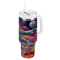 40 oz Insulated Stainless Steel Tumbler Double Wall Stainless Steel Tumbler with 2-Way Drinking Colorful Flowers and Planets 3M68