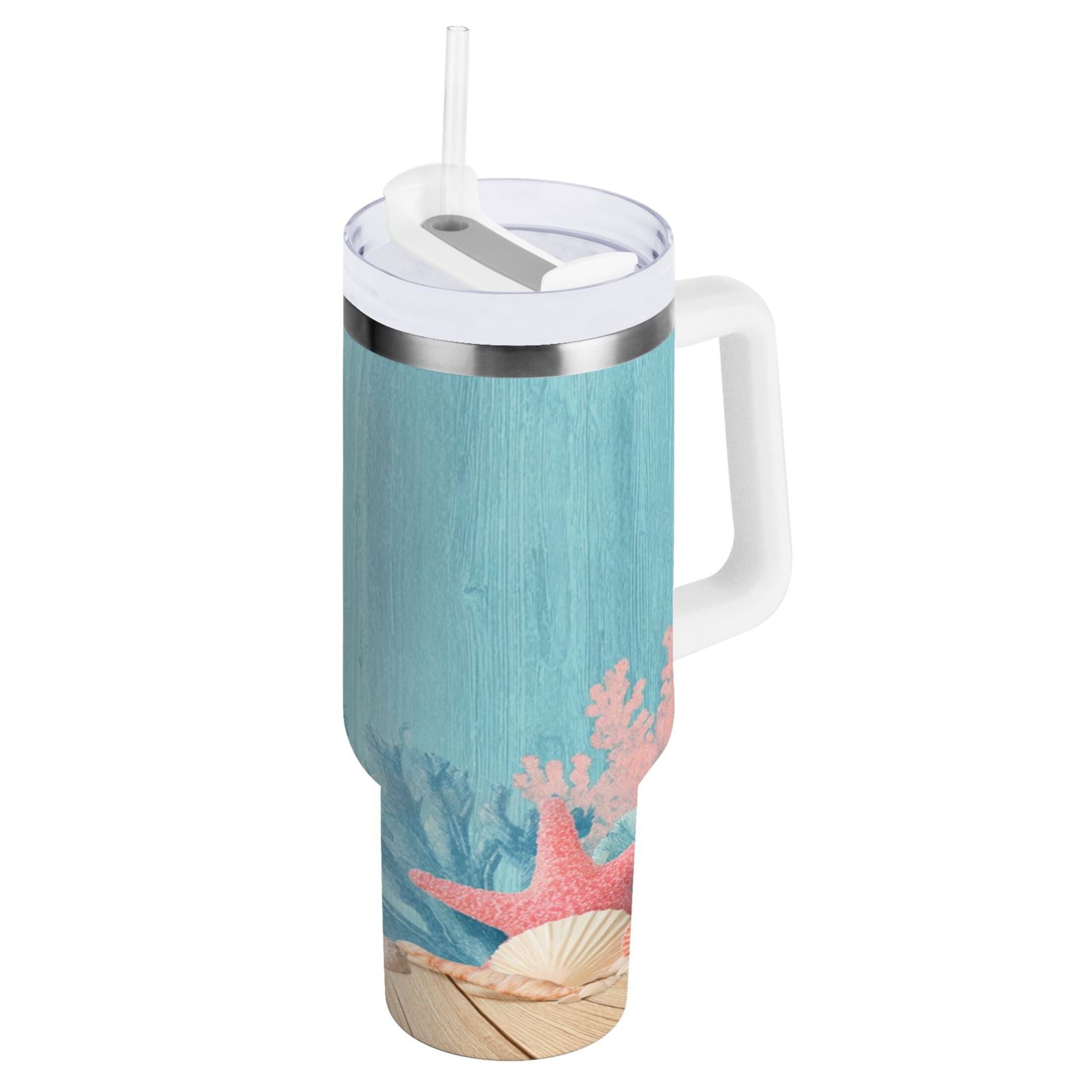 40 oz Insulated Stainless Steel Tumbler Double Wall Stainless Steel Tumbler with 2-Way Drinking Colorful Starfish and Seashells 9SSB