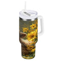 40 oz Insulated Stainless Steel Tumbler Double Wall Stainless Steel Tumbler with 2-Way Drinking Cow Lying in Sunflowers E1XS