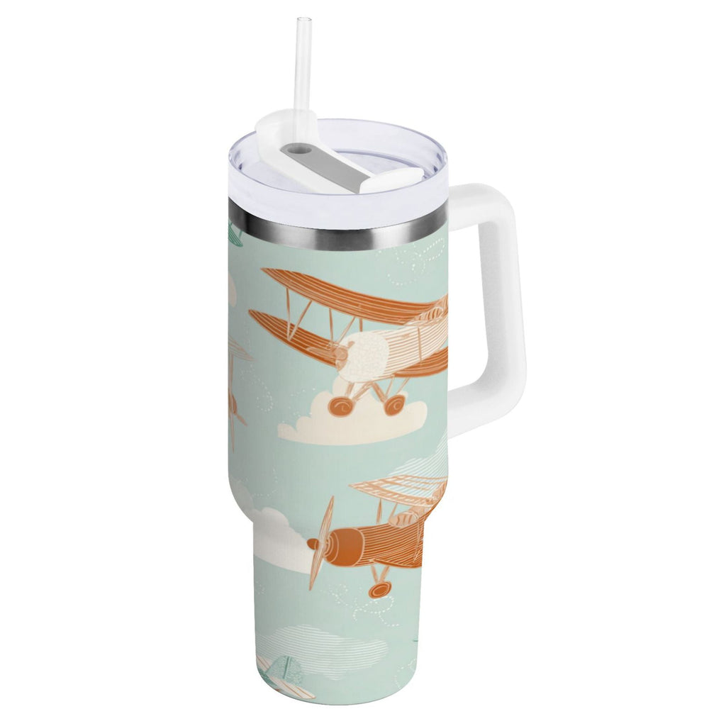 40 oz Insulated Stainless Steel Tumbler Double Wall Stainless Steel Tumbler with 2-Way Drinking Cute Airplanes 1AU4