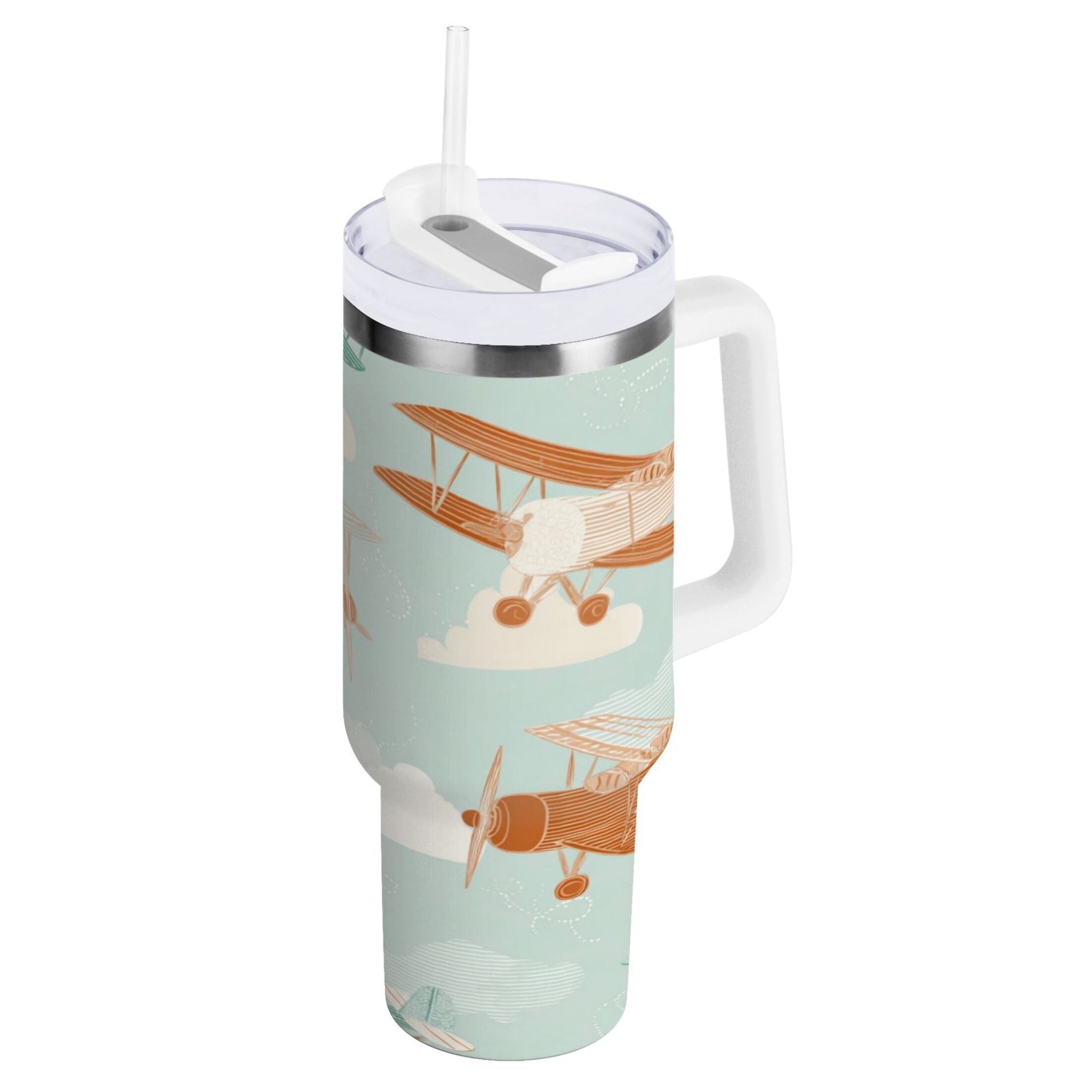 40 oz Insulated Stainless Steel Tumbler Double Wall Stainless Steel Tumbler with 2-Way Drinking Cute Airplanes 1AU4