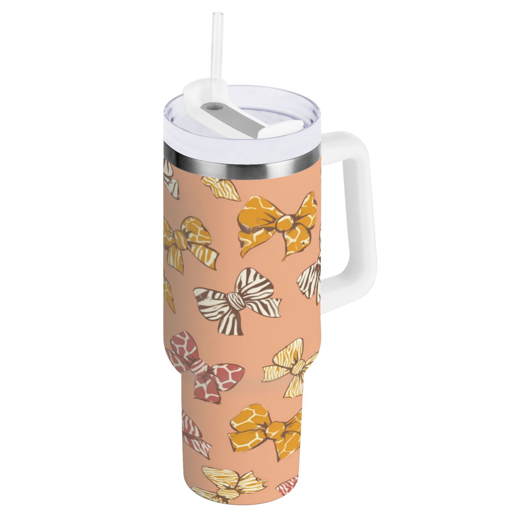 40 oz Insulated Stainless Steel Tumbler Double Wall Stainless Steel Tumbler with 2-Way Drinking Cute Animal Print Bows MAHL