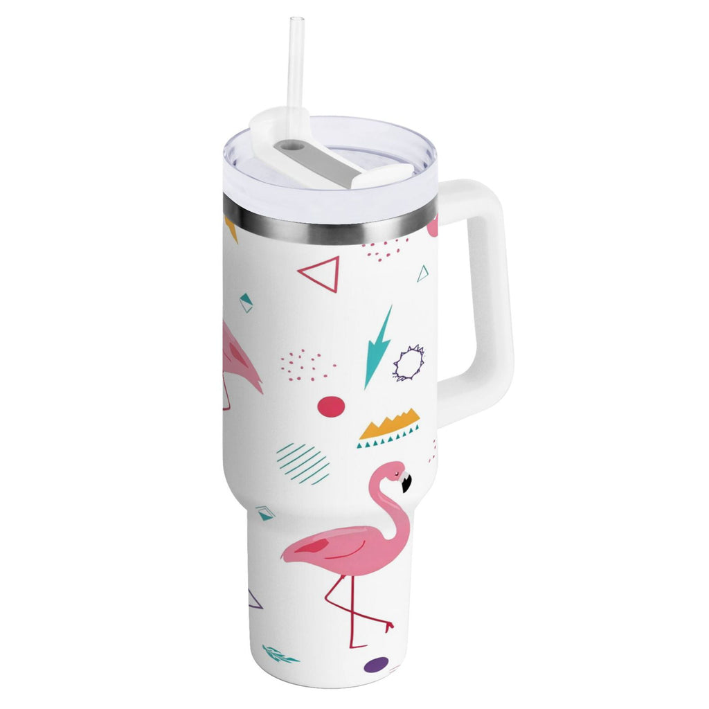 40 oz Insulated Stainless Steel Tumbler Double Wall Stainless Steel Tumbler with 2-Way Drinking Cute Flamingo Pattern Y08Q