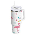 40 oz Insulated Stainless Steel Tumbler Double Wall Stainless Steel Tumbler with 2-Way Drinking Cute Flamingo Pattern Y08Q