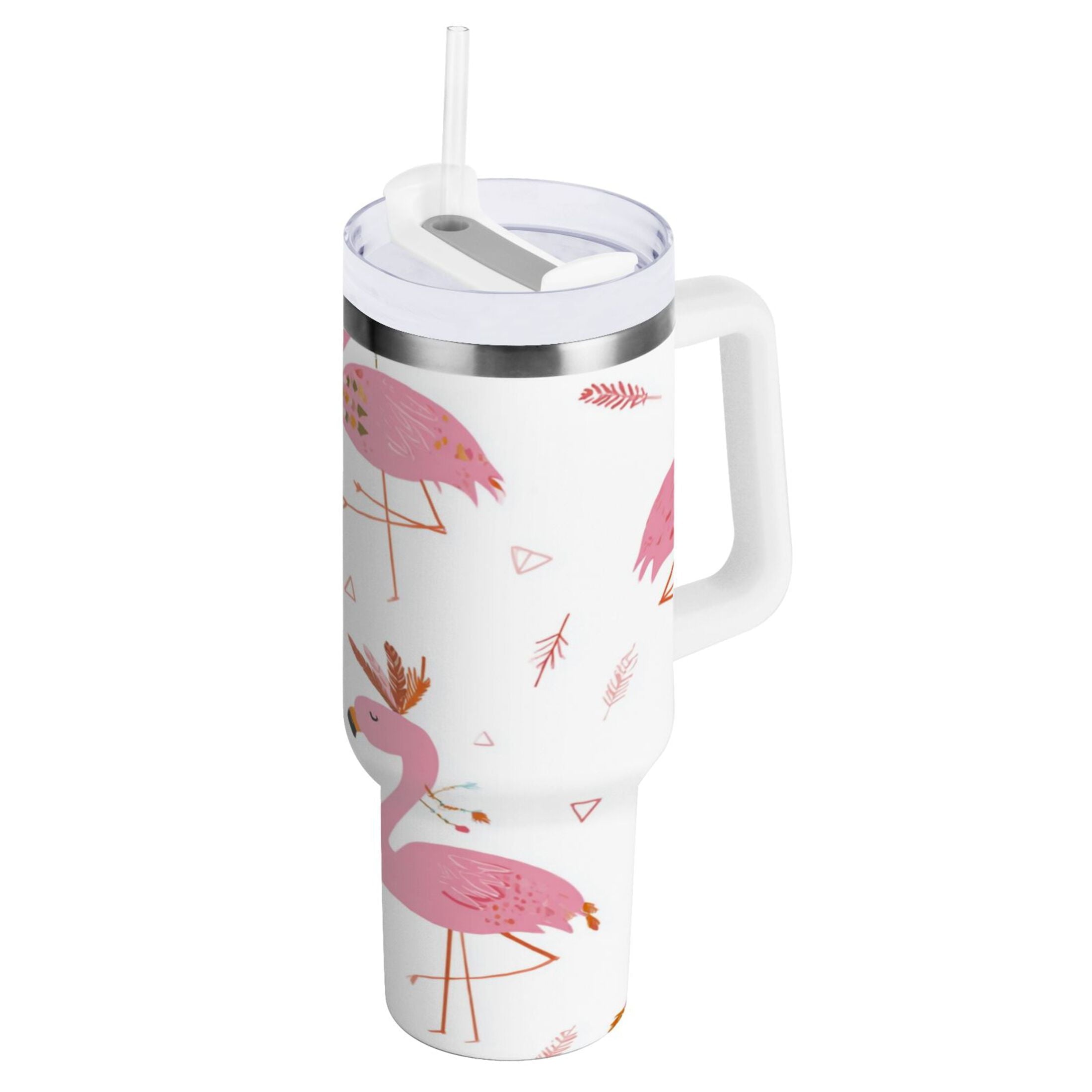 40 oz Insulated Stainless Steel Tumbler Double Wall Stainless Steel Tumbler with 2-Way Drinking Cute Pink Flamingo Pattern C1G1