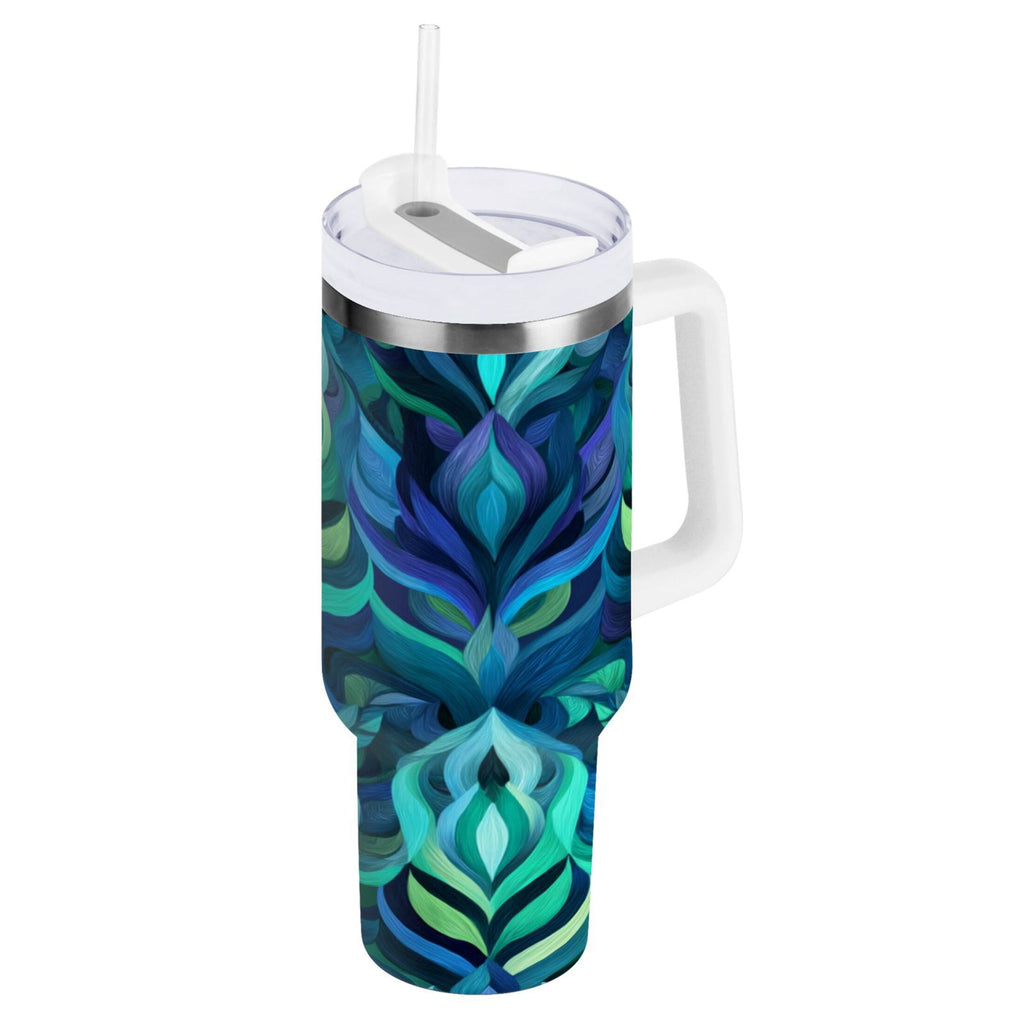 40 oz Insulated Stainless Steel Tumbler Double Wall Stainless Steel Tumbler with 2-Way Drinking Elegant Blue Abstract Shapes 8BDA