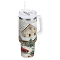 40 oz Insulated Stainless Steel Tumbler Double Wall Stainless Steel Tumbler with 2-Way Drinking Farm Snow Scene 7QPQ