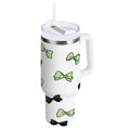 40 oz Insulated Stainless Steel Tumbler Double Wall Stainless Steel Tumbler with 2-Way Drinking Green and Black Bows OSXC