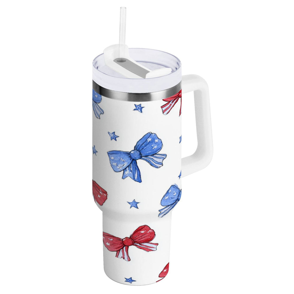 40 oz Insulated Stainless Steel Tumbler Double Wall Stainless Steel Tumbler with 2-Way Drinking Hand-drawn Bows S6BX