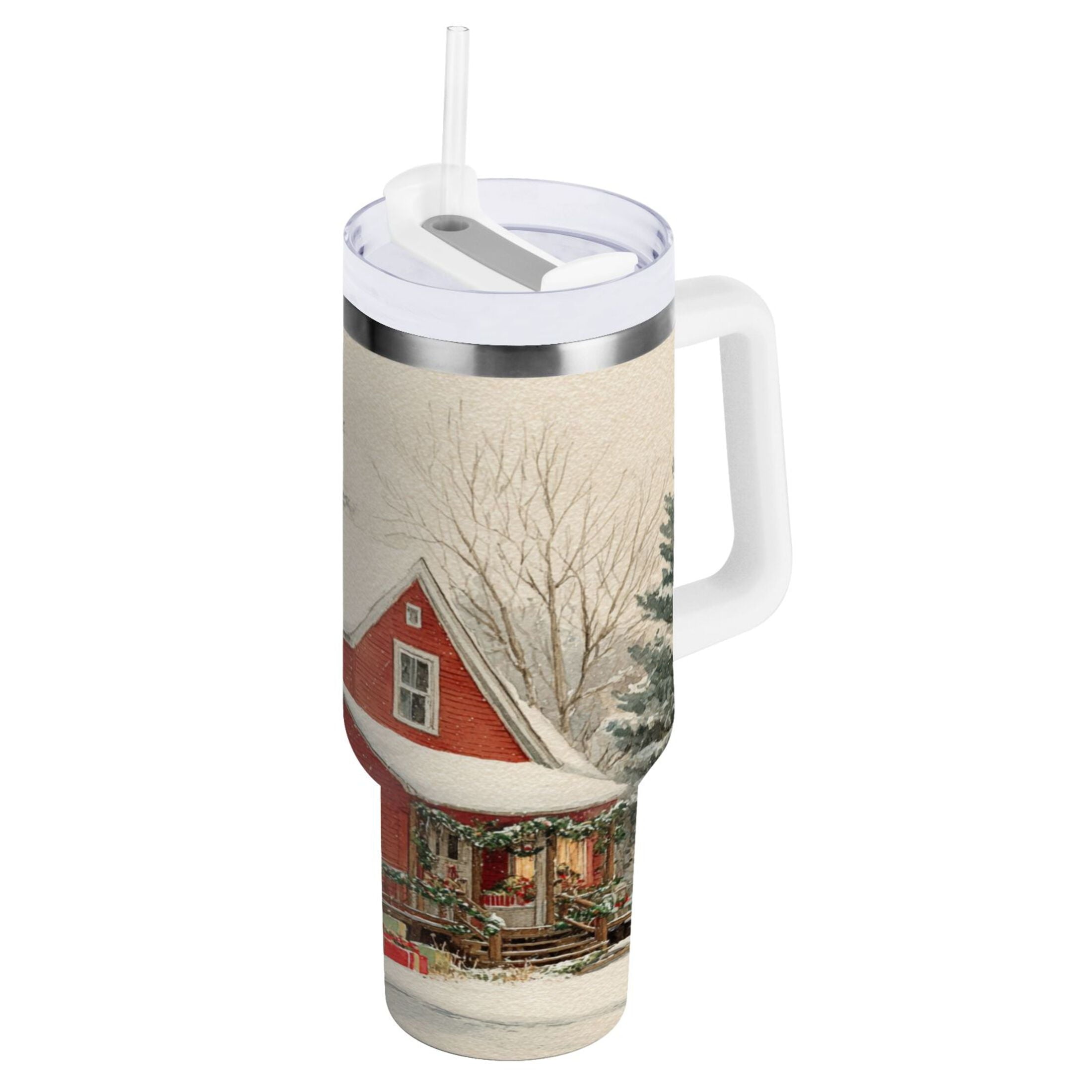 40 oz Insulated Stainless Steel Tumbler Double Wall Stainless Steel Tumbler with 2-Way Drinking House with Snow-covered Roof 10L5