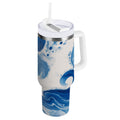 40 oz Insulated Stainless Steel Tumbler Double Wall Stainless Steel Tumbler with 2-Way Drinking Indigo Blue Tie-dye Pattern UEQA