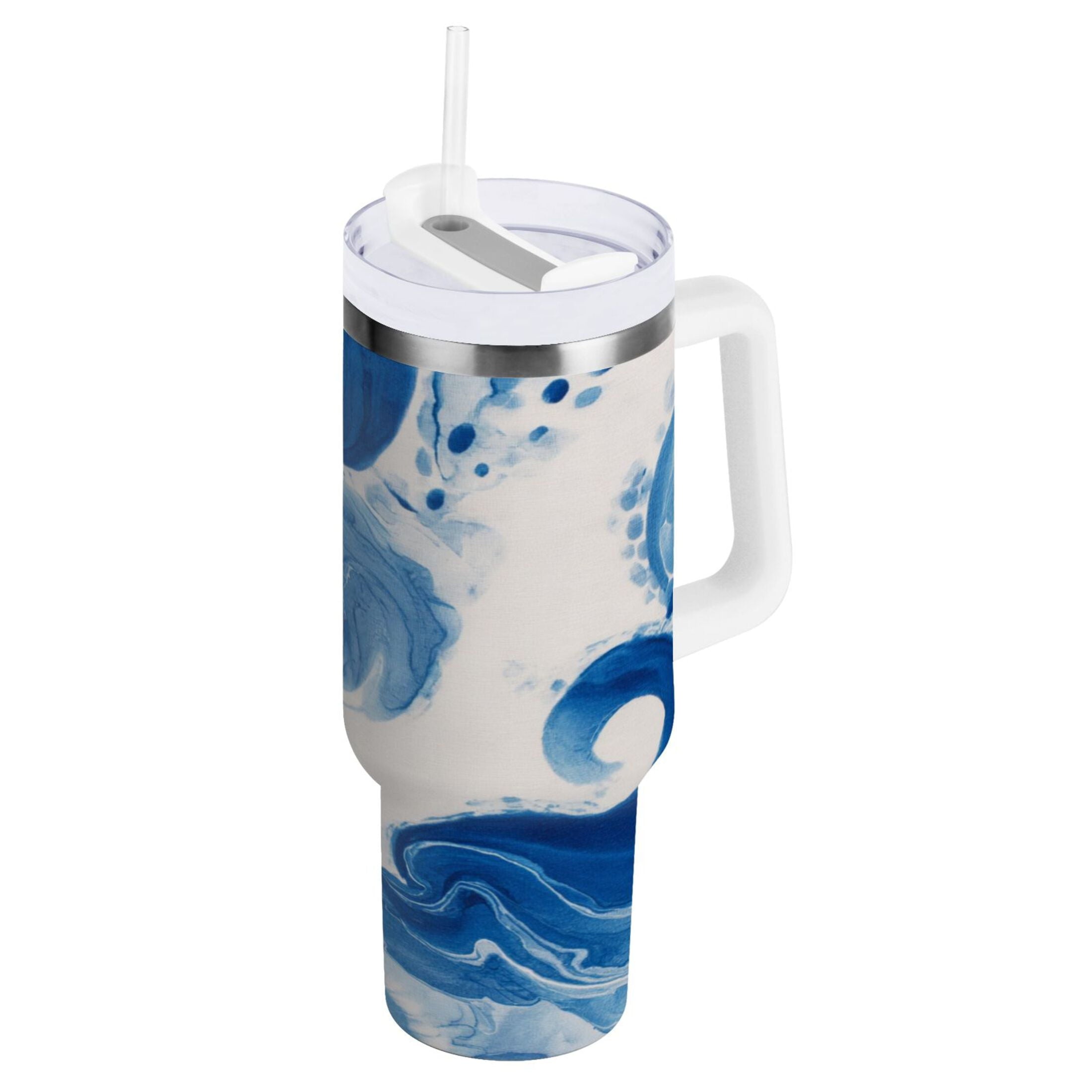 40 oz Insulated Stainless Steel Tumbler Double Wall Stainless Steel Tumbler with 2-Way Drinking Indigo Blue Tie-dye Pattern UEQA