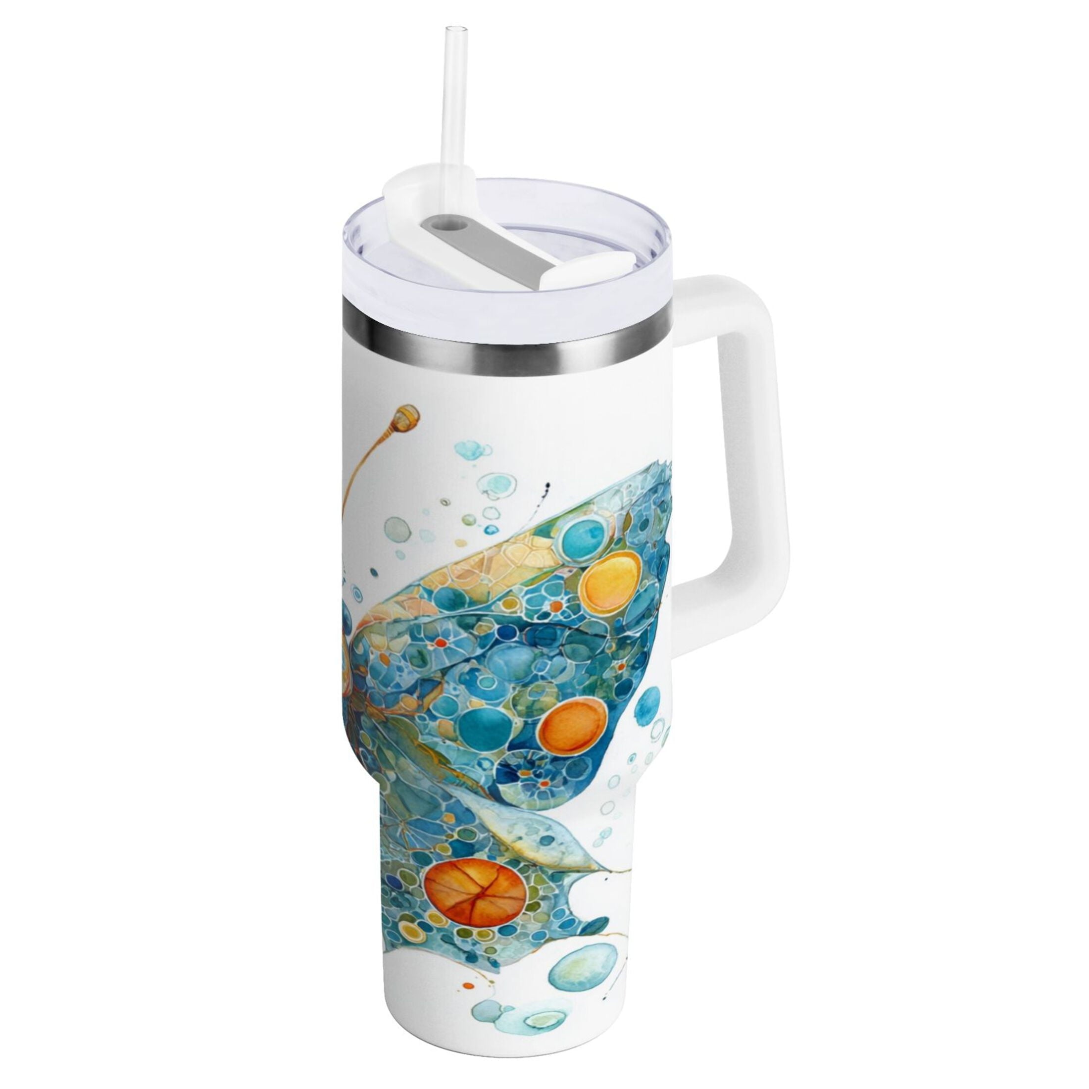 40 oz Insulated Stainless Steel Tumbler Double Wall Stainless Steel Tumbler with 2-Way Drinking Intricately Butterfly GMVZ