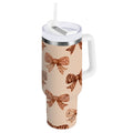 40 oz Insulated Stainless Steel Tumbler Double Wall Stainless Steel Tumbler with 2-Way Drinking Leopard Print Bow 59TL