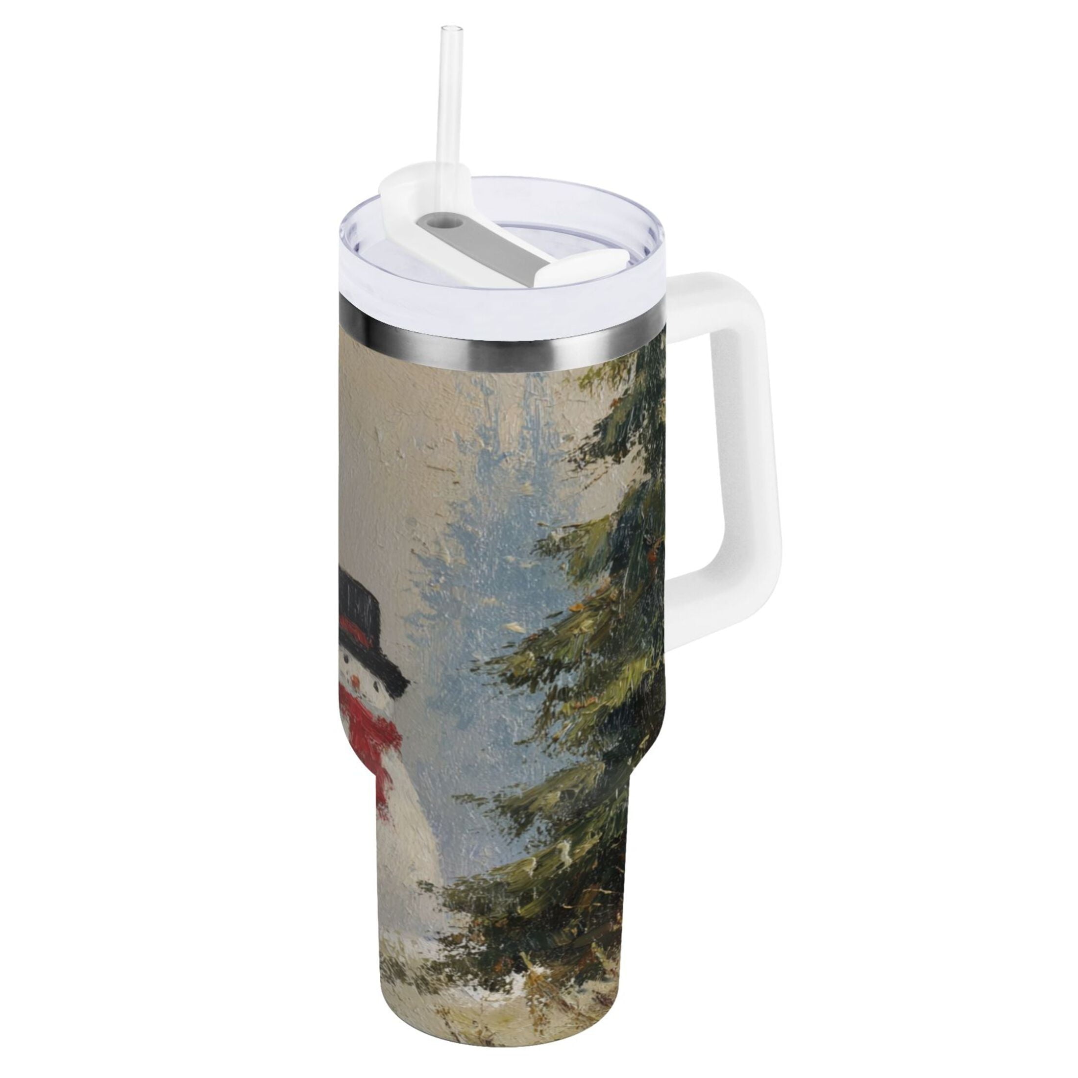 40 oz Insulated Stainless Steel Tumbler Double Wall Stainless Steel Tumbler with 2-Way Drinking Moody Snowman Couple T25S