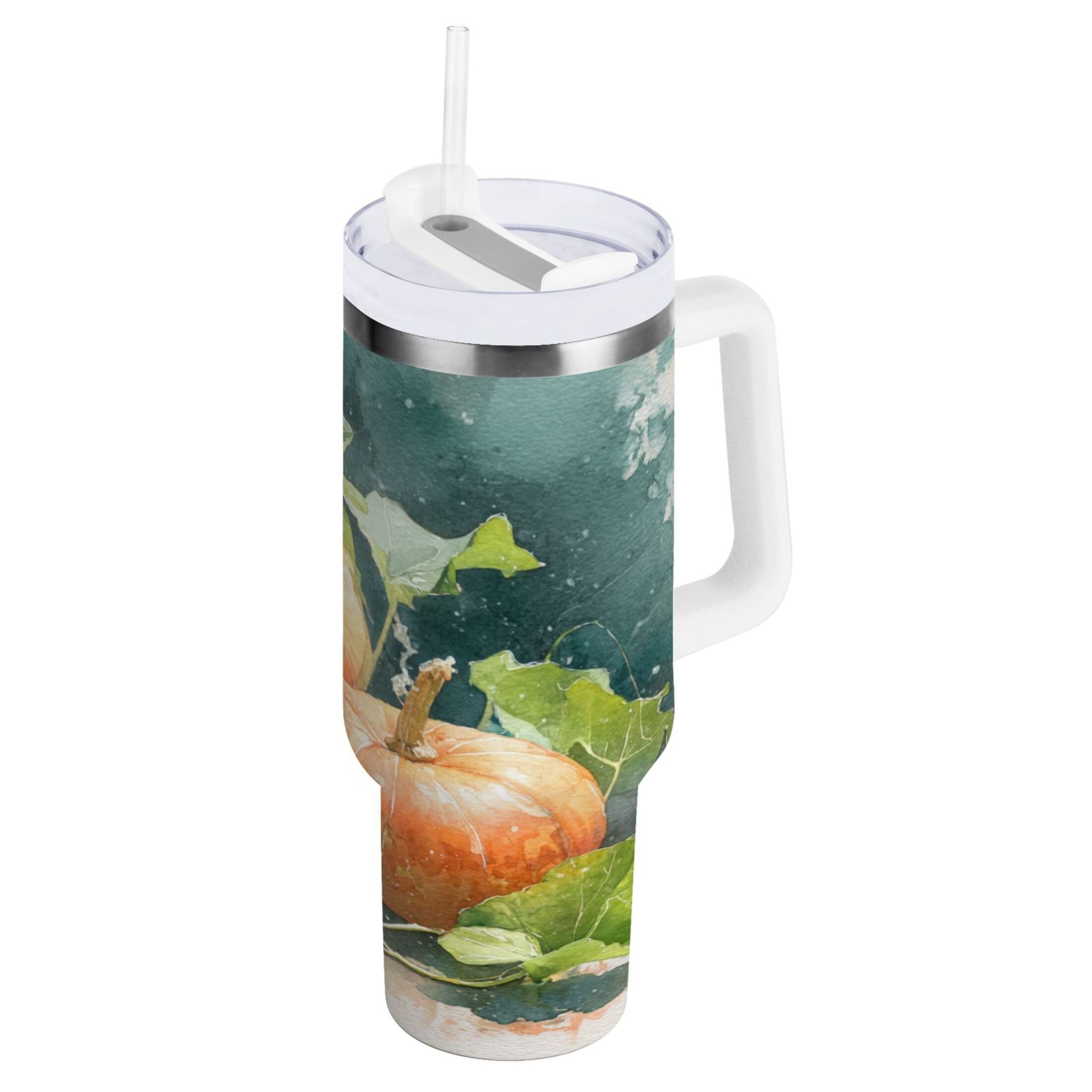 40 oz Insulated Stainless Steel Tumbler Double Wall Stainless Steel Tumbler with 2-Way Drinking Orange and White Pumpkins Y465