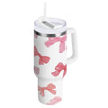 40 oz Insulated Stainless Steel Tumbler Double Wall Stainless Steel Tumbler with 2-Way Drinking Pink Bows Pattern 2NML