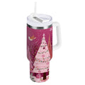 40 oz Insulated Stainless Steel Tumbler Double Wall Stainless Steel Tumbler with 2-Way Drinking Pink Christmas Forest 79HZ