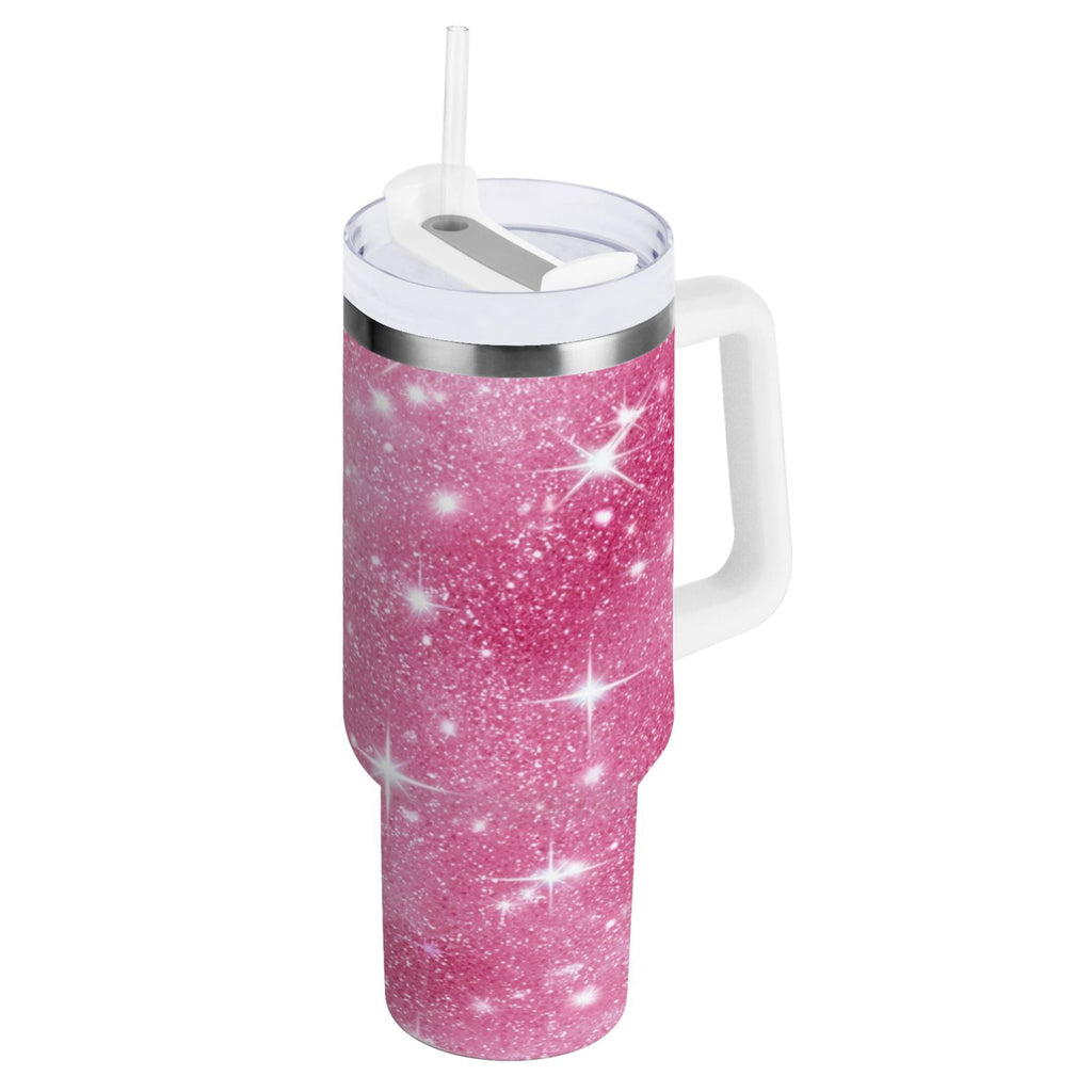 40 oz Insulated Stainless Steel Tumbler Double Wall Stainless Steel Tumbler with 2-Way Drinking Pink Glitter Background UDIR