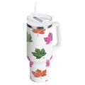 40 oz Insulated Stainless Steel Tumbler Double Wall Stainless Steel Tumbler with 2-Way Drinking Pink Maple Leaf J3RC