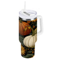 40 oz Insulated Stainless Steel Tumbler Double Wall Stainless Steel Tumbler with 2-Way Drinking Pumpkins and Sunflowers Pattern RK8B