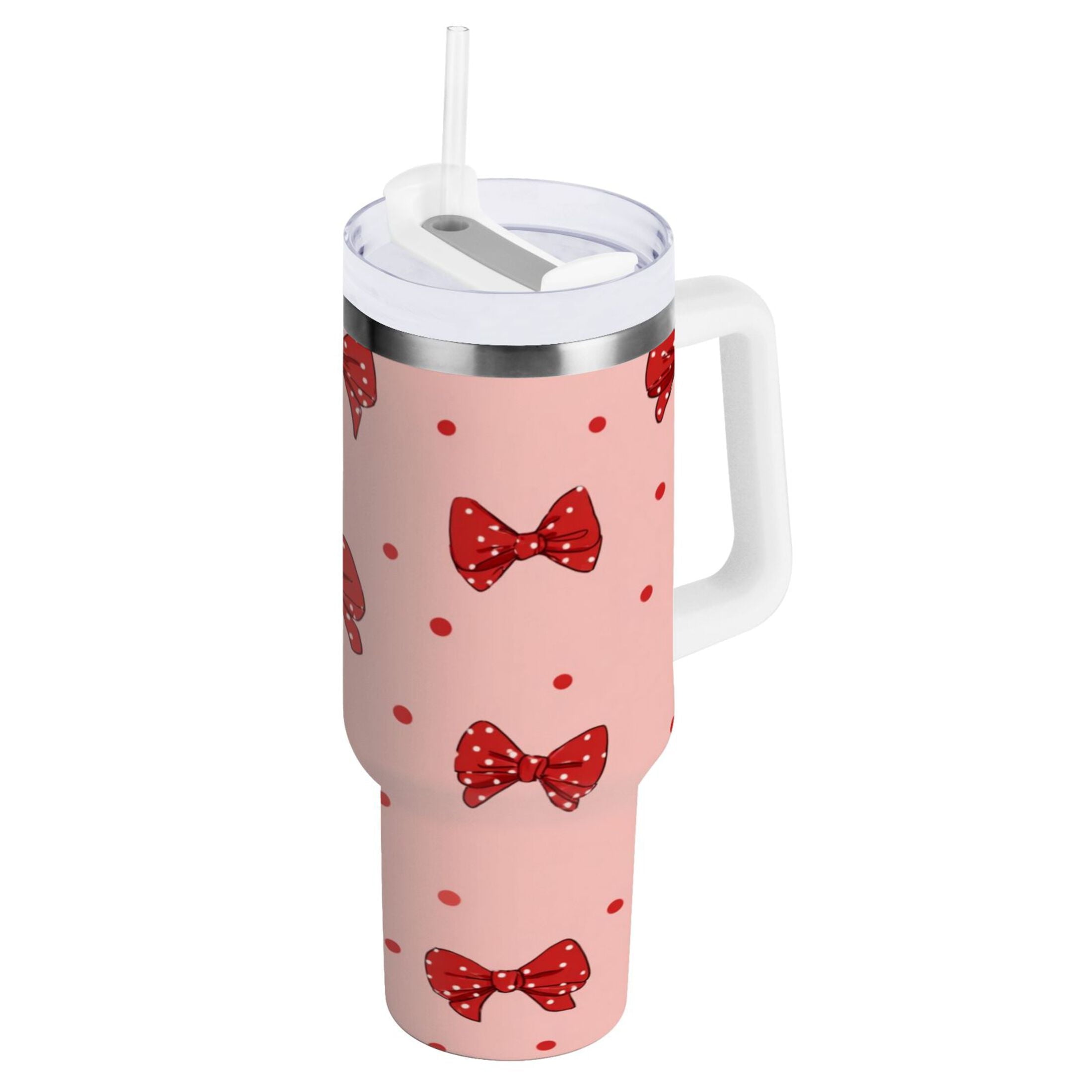 40 oz Insulated Stainless Steel Tumbler Double Wall Stainless Steel Tumbler with 2-Way Drinking Red Bows and Polka Dots YVSX