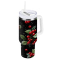 40 oz Insulated Stainless Steel Tumbler Double Wall Stainless Steel Tumbler with 2-Way Drinking Red Holly Berries Pattern UTTW