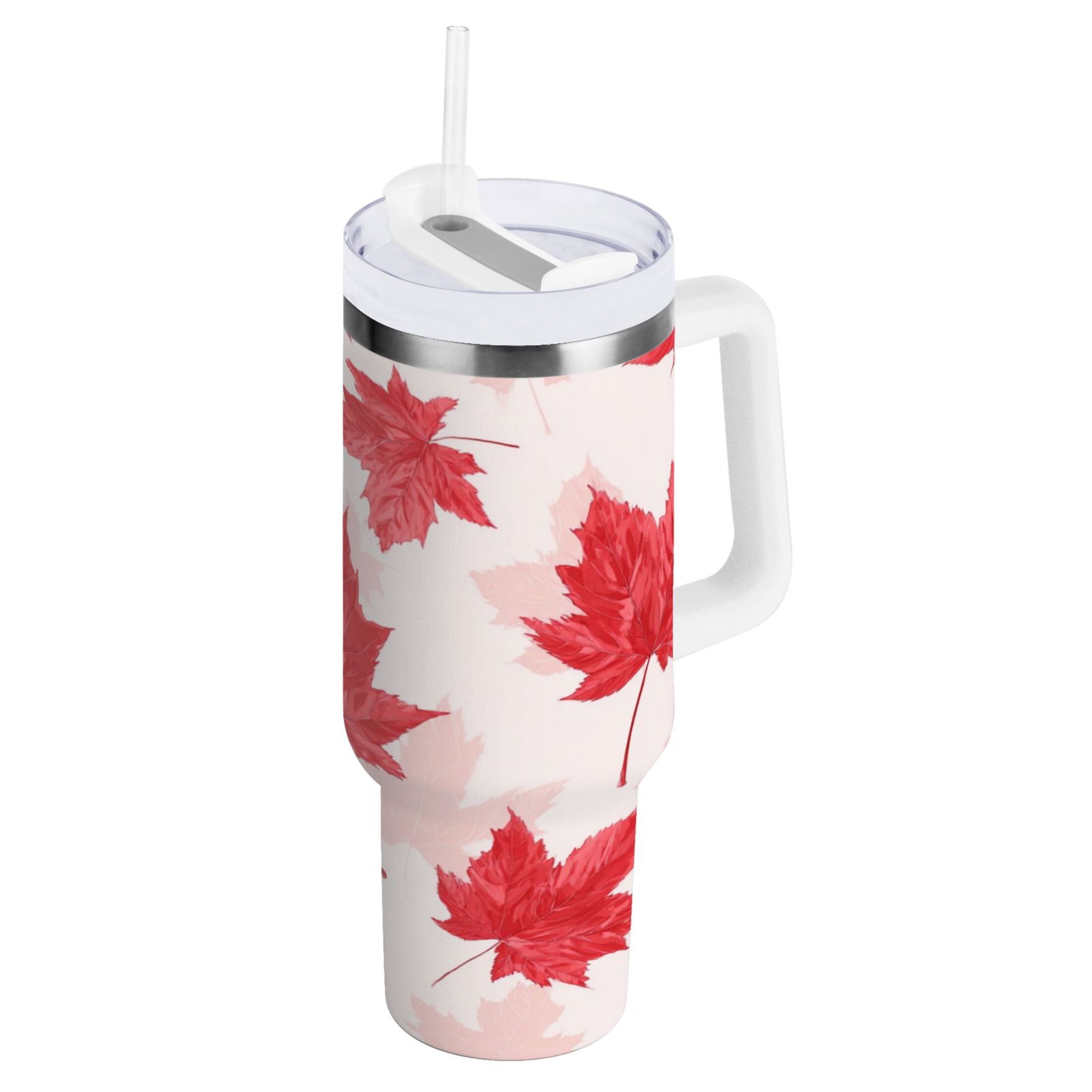 40 oz Insulated Stainless Steel Tumbler Double Wall Stainless Steel Tumbler with 2-Way Drinking Red Maple Leaves Pattern 1YXG