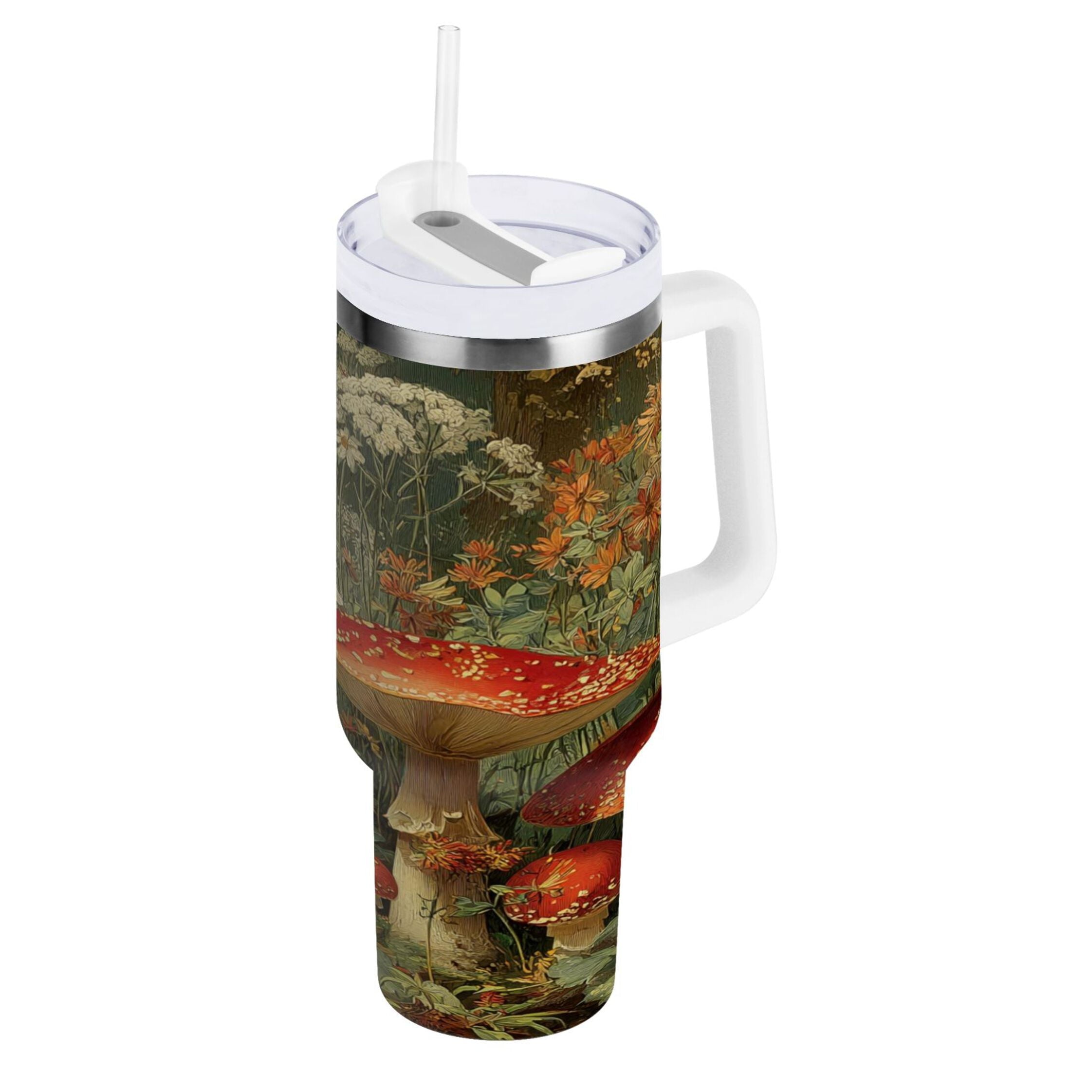 40 oz Insulated Stainless Steel Tumbler Double Wall Stainless Steel Tumbler with 2-Way Drinking Red Mushrooms A64G