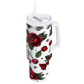 40 oz Insulated Stainless Steel Tumbler Double Wall Stainless Steel Tumbler with 2-Way Drinking Red Roses and Cherries IIQ7