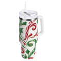 40 oz Insulated Stainless Steel Tumbler Double Wall Stainless Steel Tumbler with 2-Way Drinking Red and Green Candy-cane 344Z