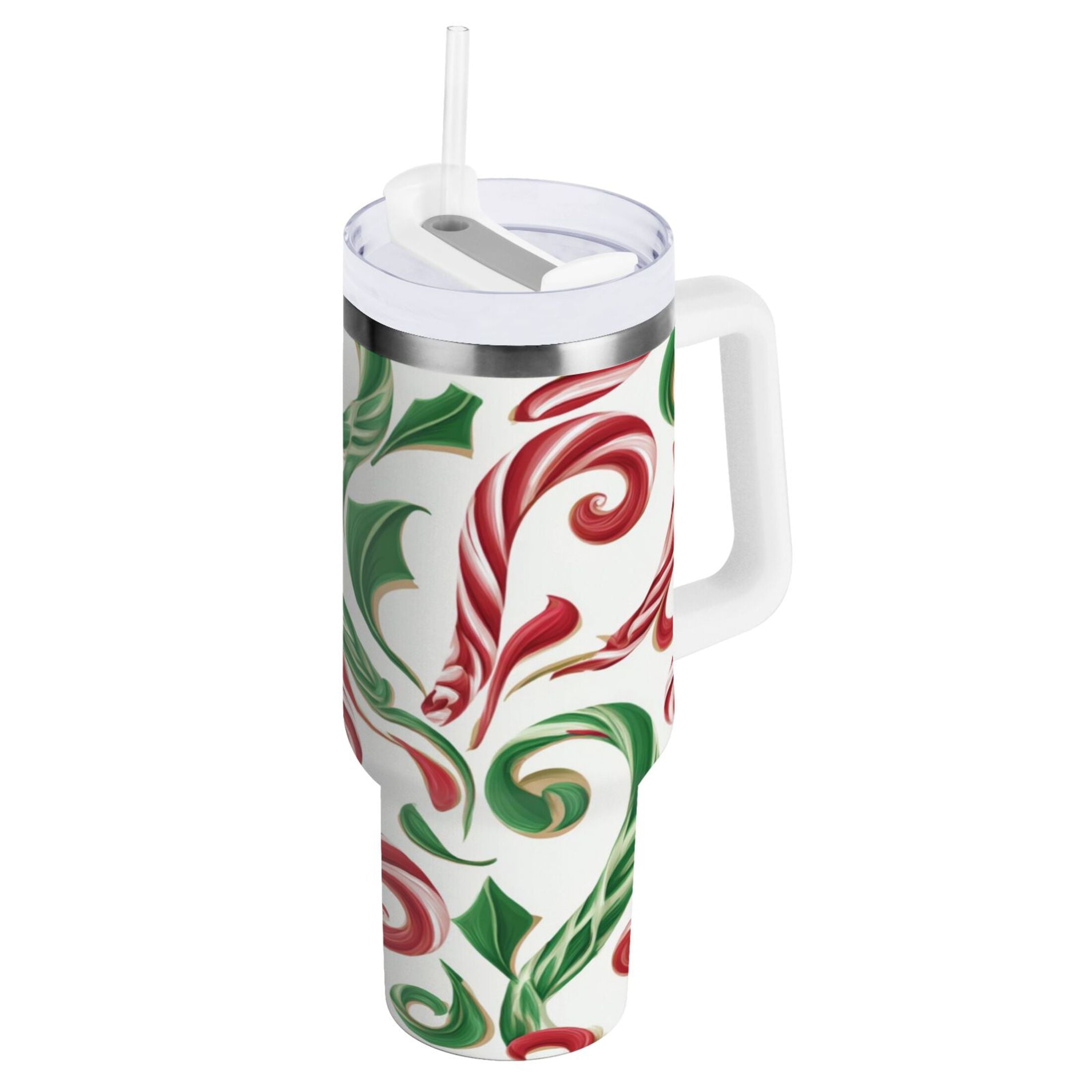 40 oz Insulated Stainless Steel Tumbler Double Wall Stainless Steel Tumbler with 2-Way Drinking Red and Green Candy-cane 344Z