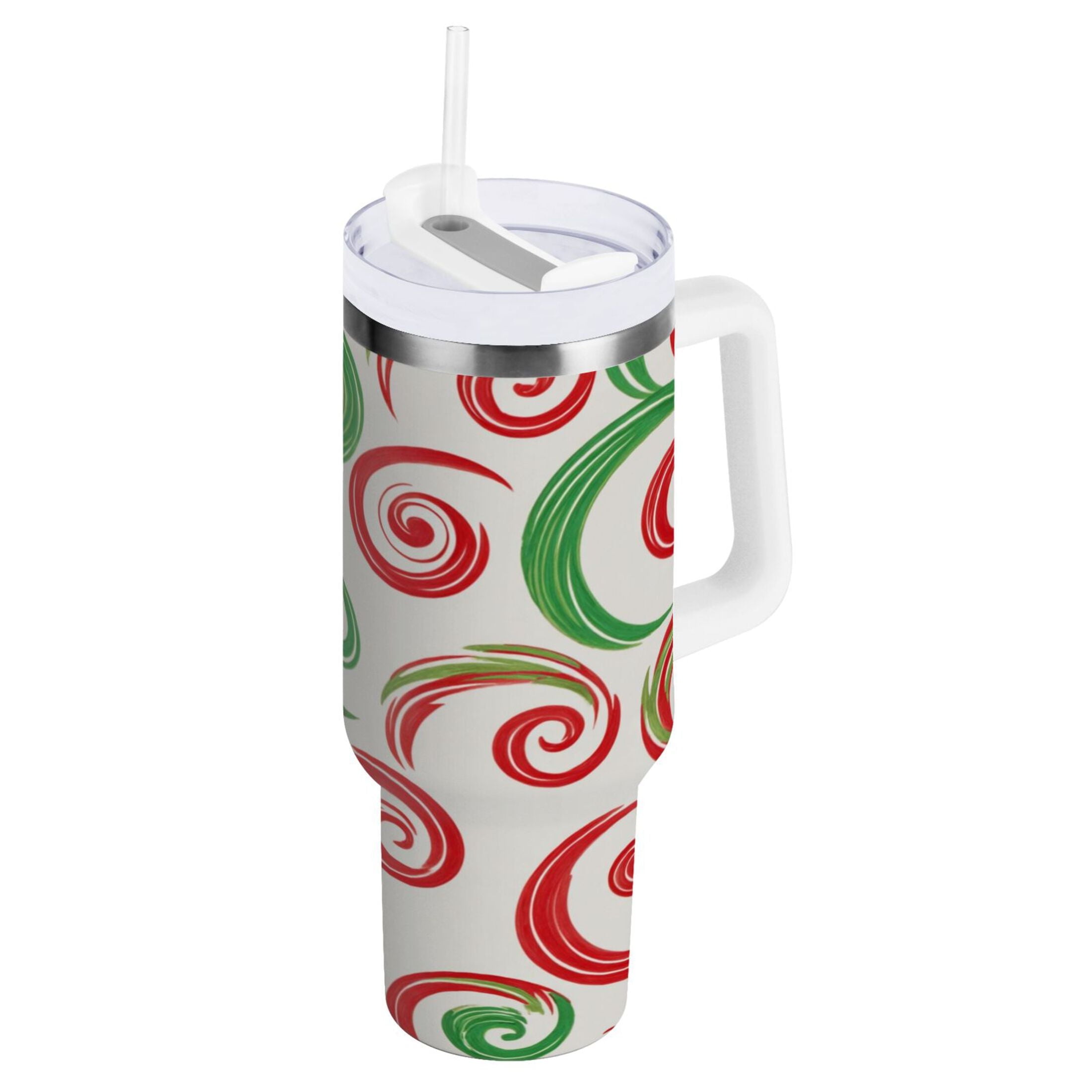 40 oz Insulated Stainless Steel Tumbler Double Wall Stainless Steel Tumbler with 2-Way Drinking Red and Green Swirls JRHA