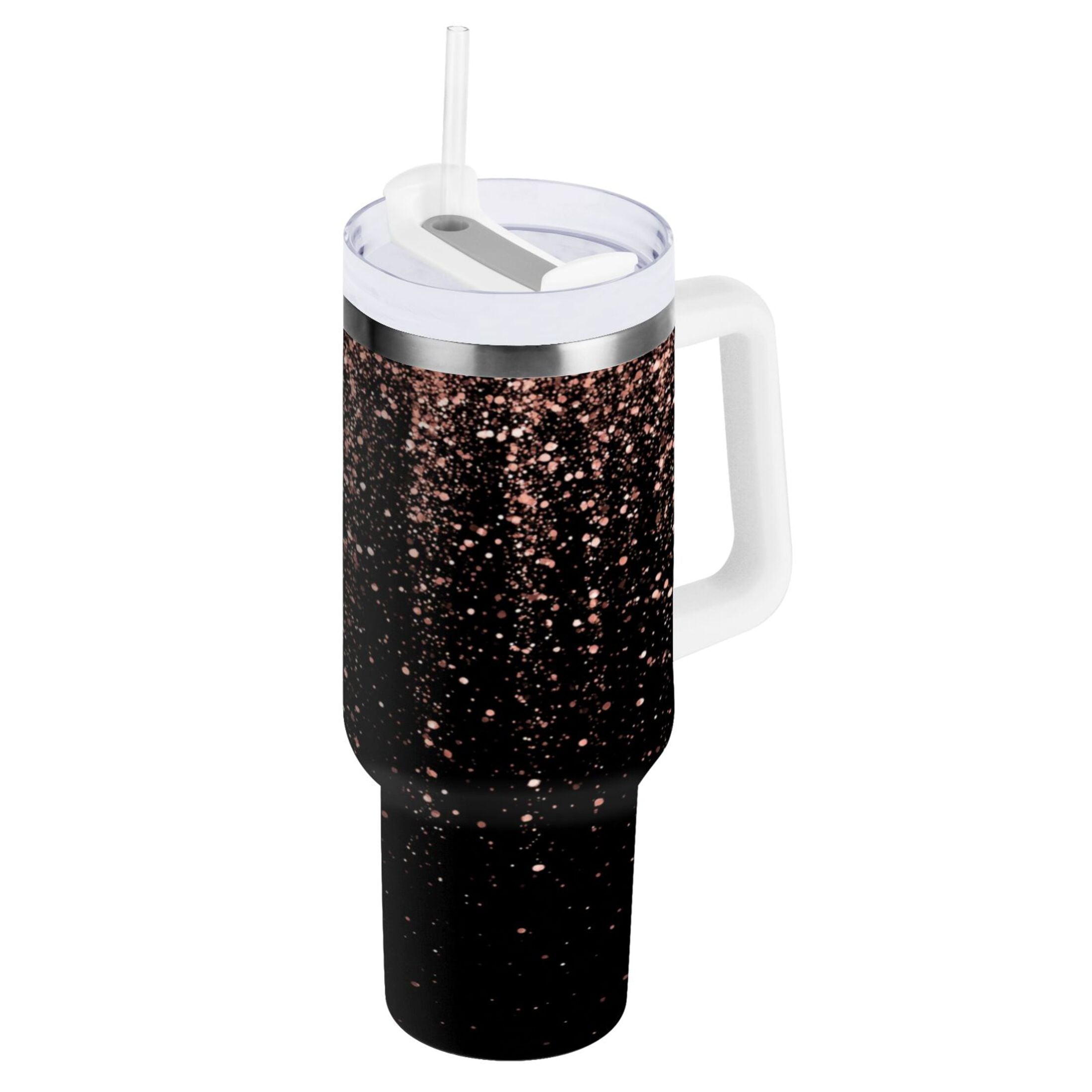 40 oz Insulated Stainless Steel Tumbler Double Wall Stainless Steel Tumbler with 2-Way Drinking Rose Gold Glitter CWRT