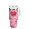 40 oz Insulated Stainless Steel Tumbler Double Wall Stainless Steel Tumbler with 2-Way Drinking Roses and Bows Pattern QV9Q