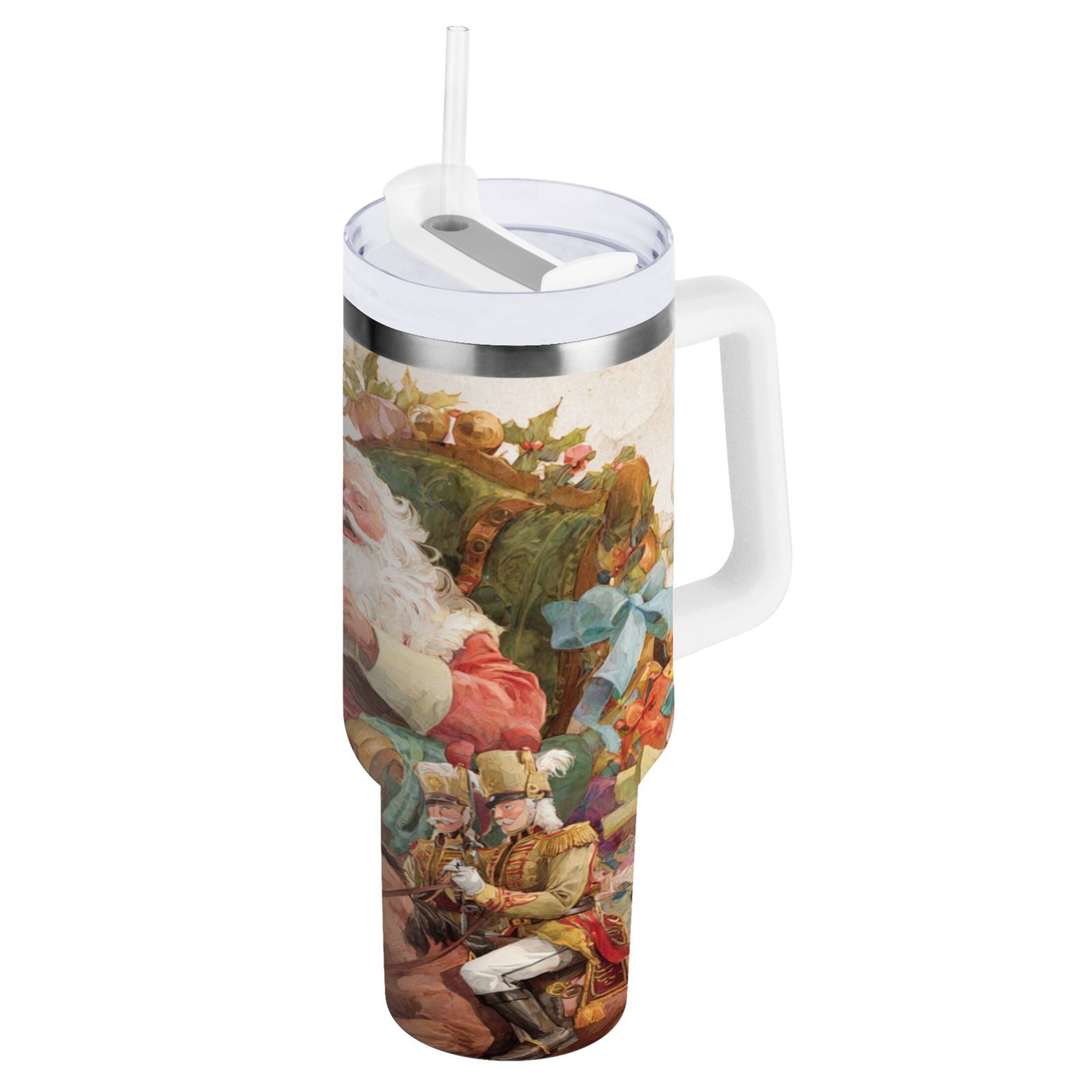 30 oz Insulated Stainless Steel Tumbler Double Wall Stainless Steel Tumbler with 2-Way Drinking Santa Claus Sitting in Chair 84AZ