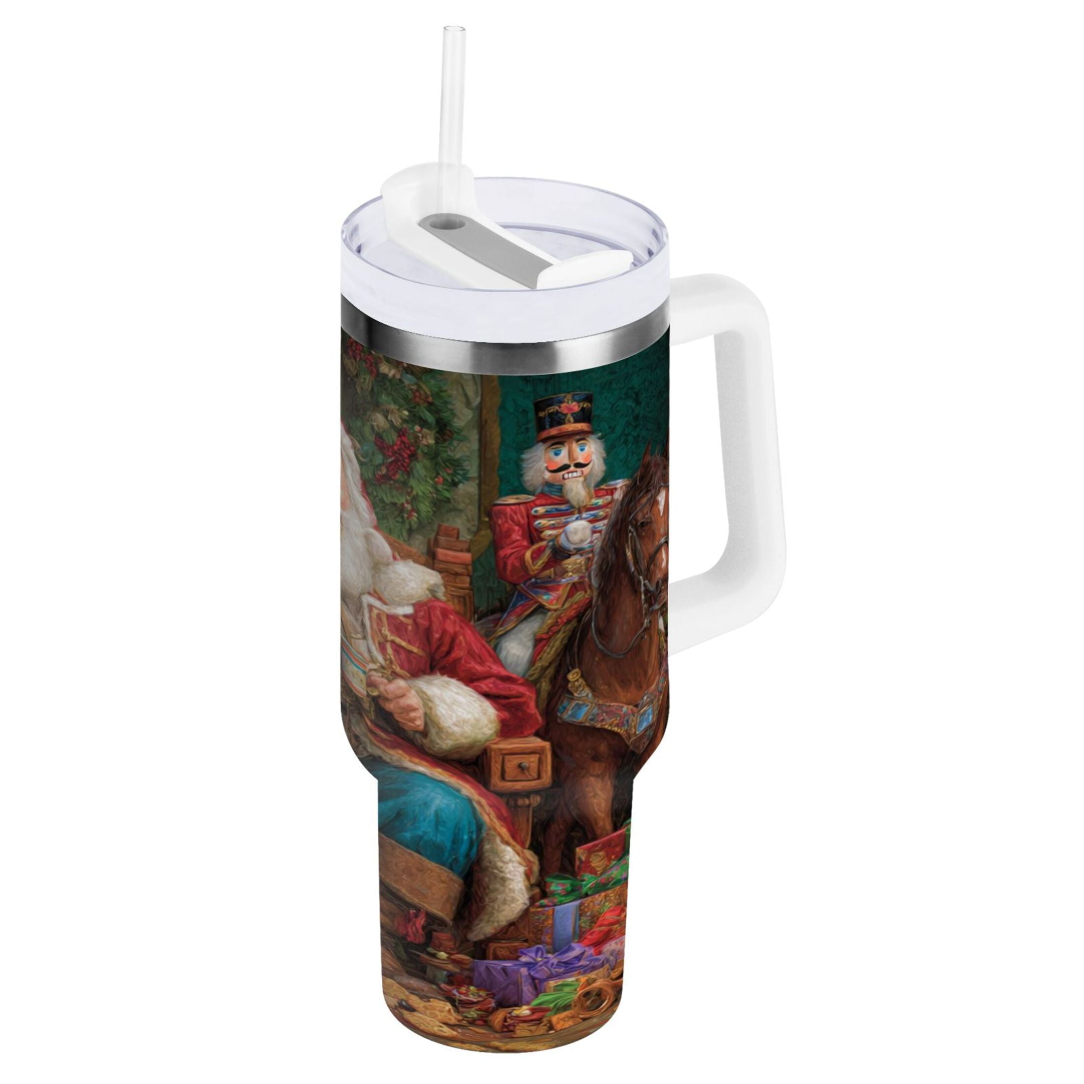 40 oz Insulated Stainless Steel Tumbler Double Wall Stainless Steel Tumbler with 2-Way Drinking Santa Eating Cookies 2Y5Z