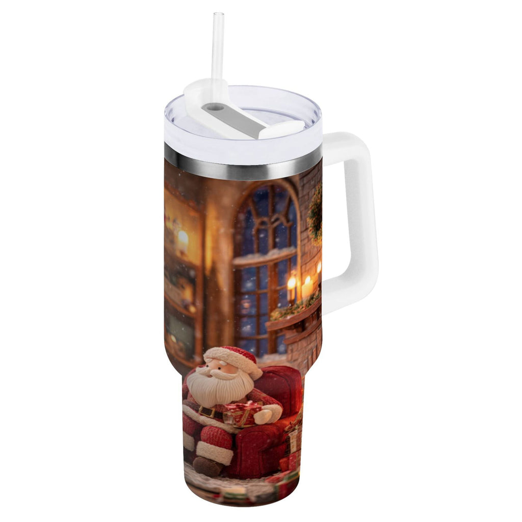 40 oz Insulated Stainless Steel Tumbler Double Wall Stainless Steel Tumbler with 2-Way Drinking Sitting Santa Claus NCAM