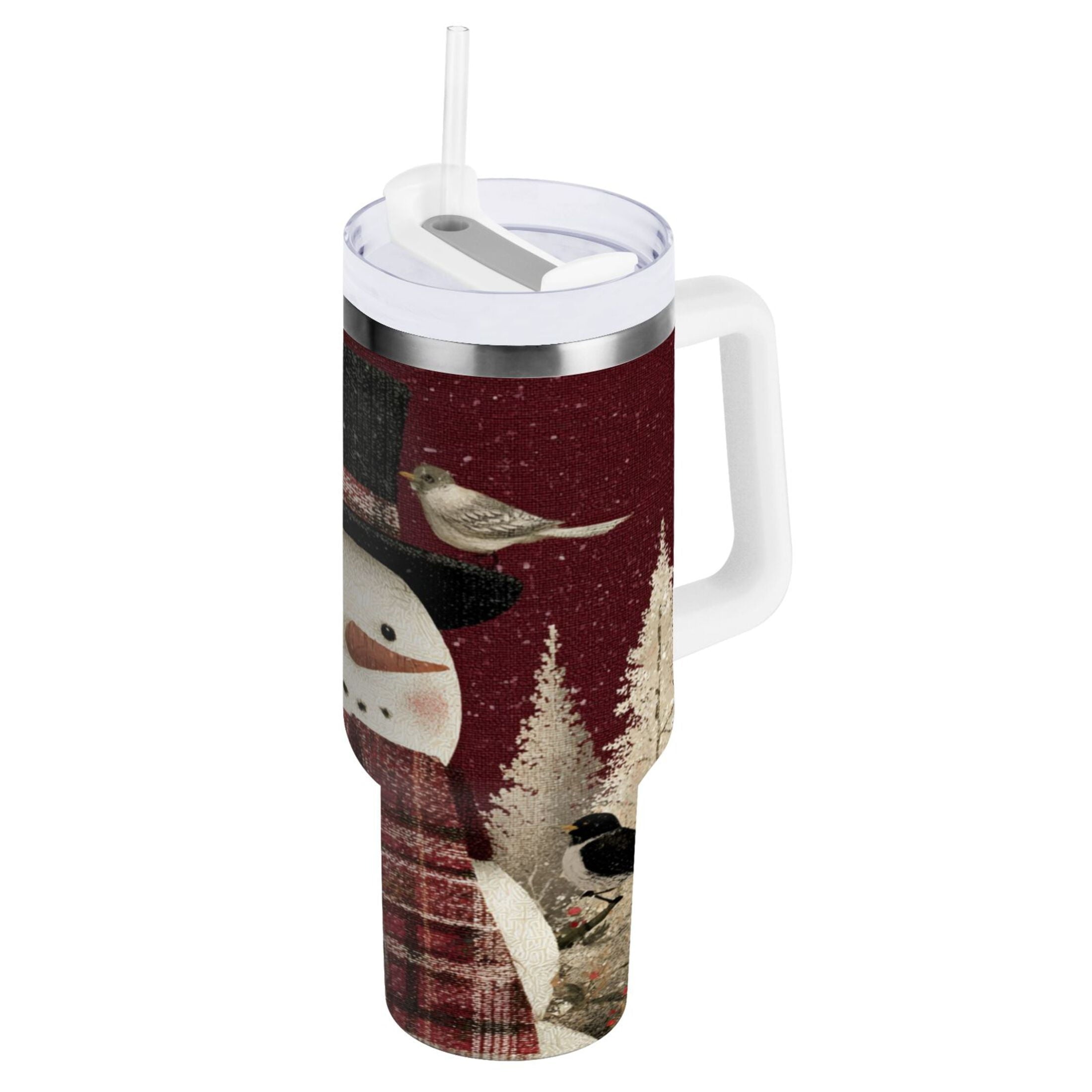30 oz Insulated Stainless Steel Tumbler Double Wall Stainless Steel Tumbler with 2-Way Drinking Snowman and Birds IWE5