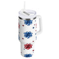 40 oz Insulated Stainless Steel Tumbler Double Wall Stainless Steel Tumbler with 2-Way Drinking Stars and Stripes Puttern Flower HCAG