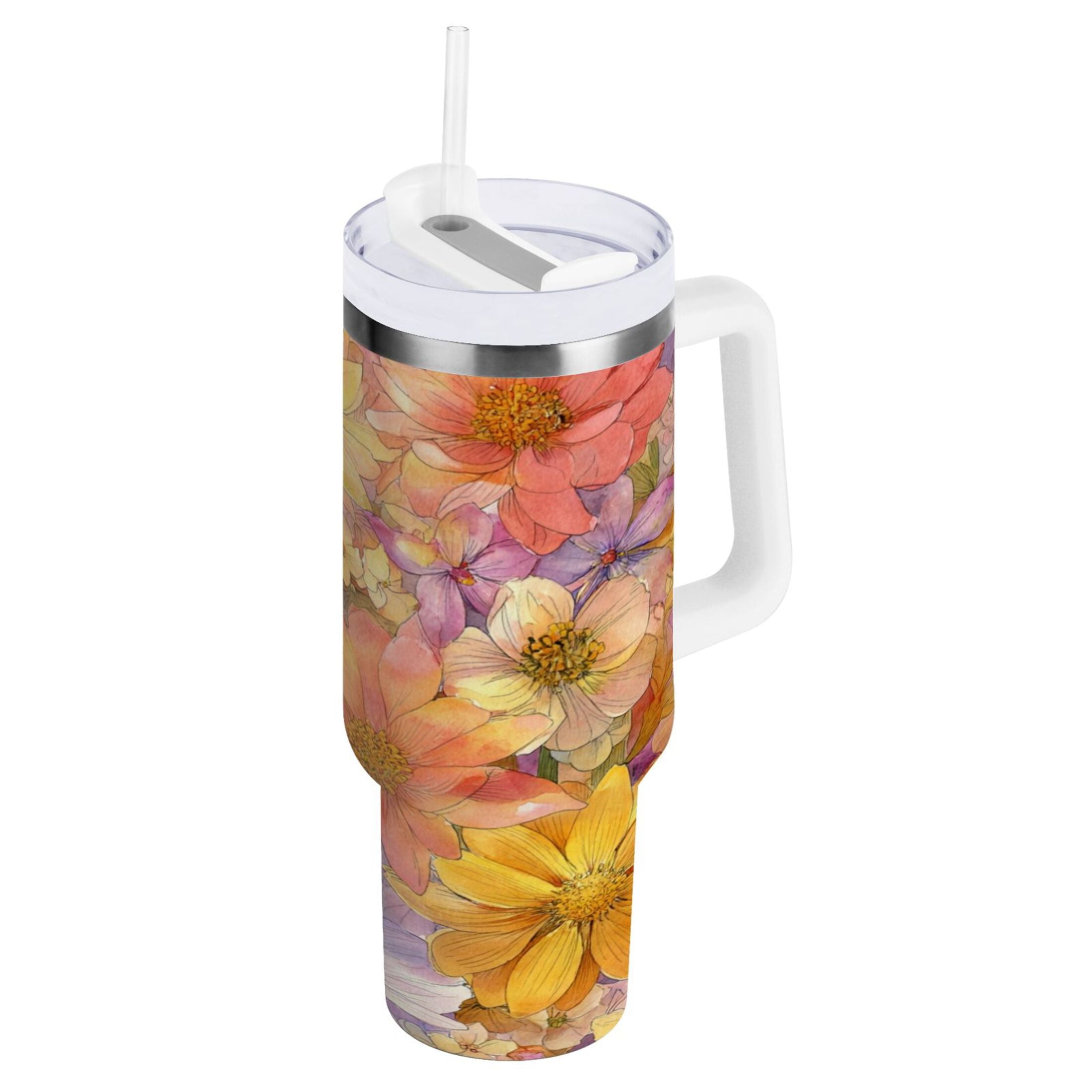 30 oz Insulated Stainless Steel Tumbler Double Wall Stainless Steel Tumbler with 2-Way Drinking Summer Blossoms XJY8