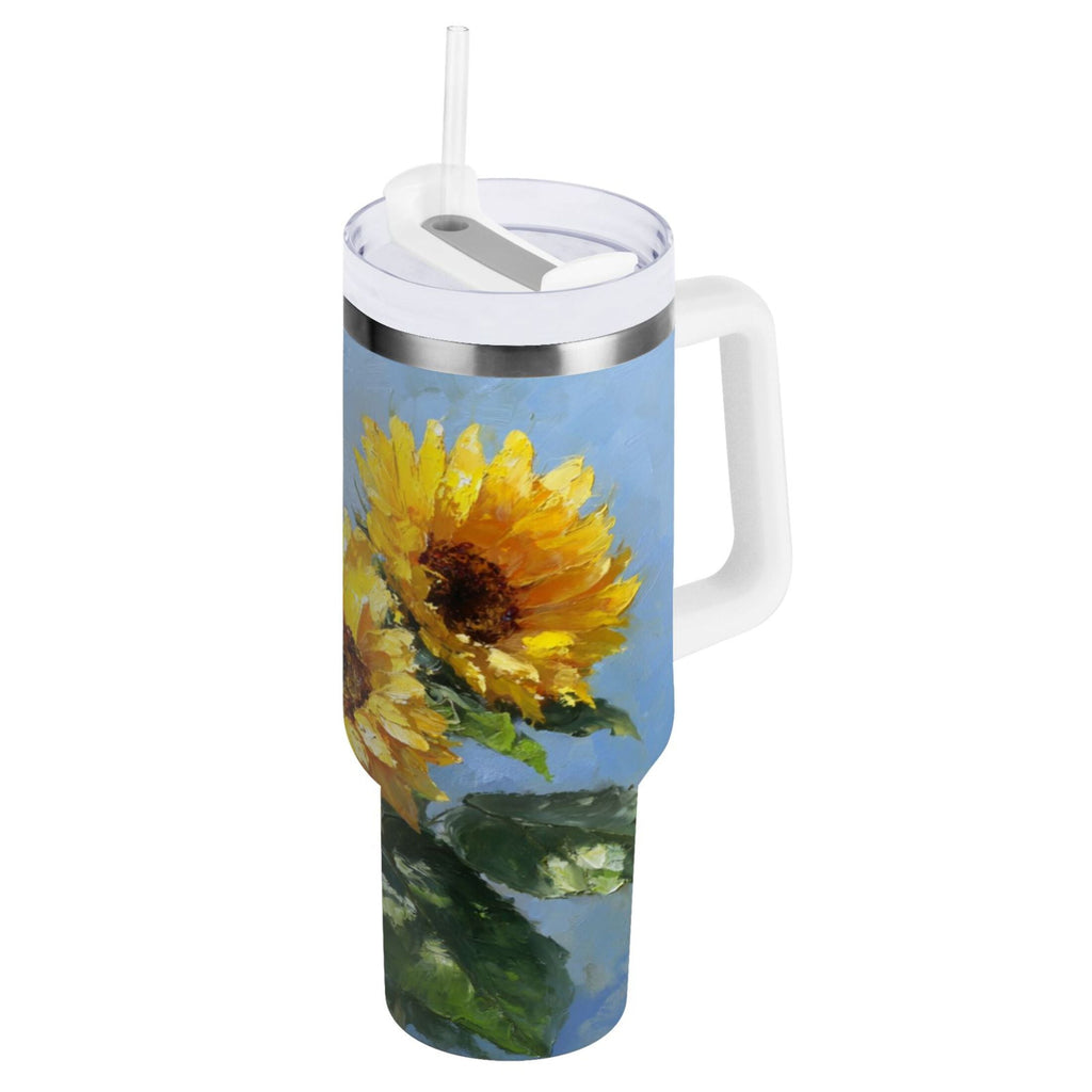 40 oz Insulated Stainless Steel Tumbler Double Wall Stainless Steel Tumbler with 2-Way Drinking Sunflowers Painting 0U05