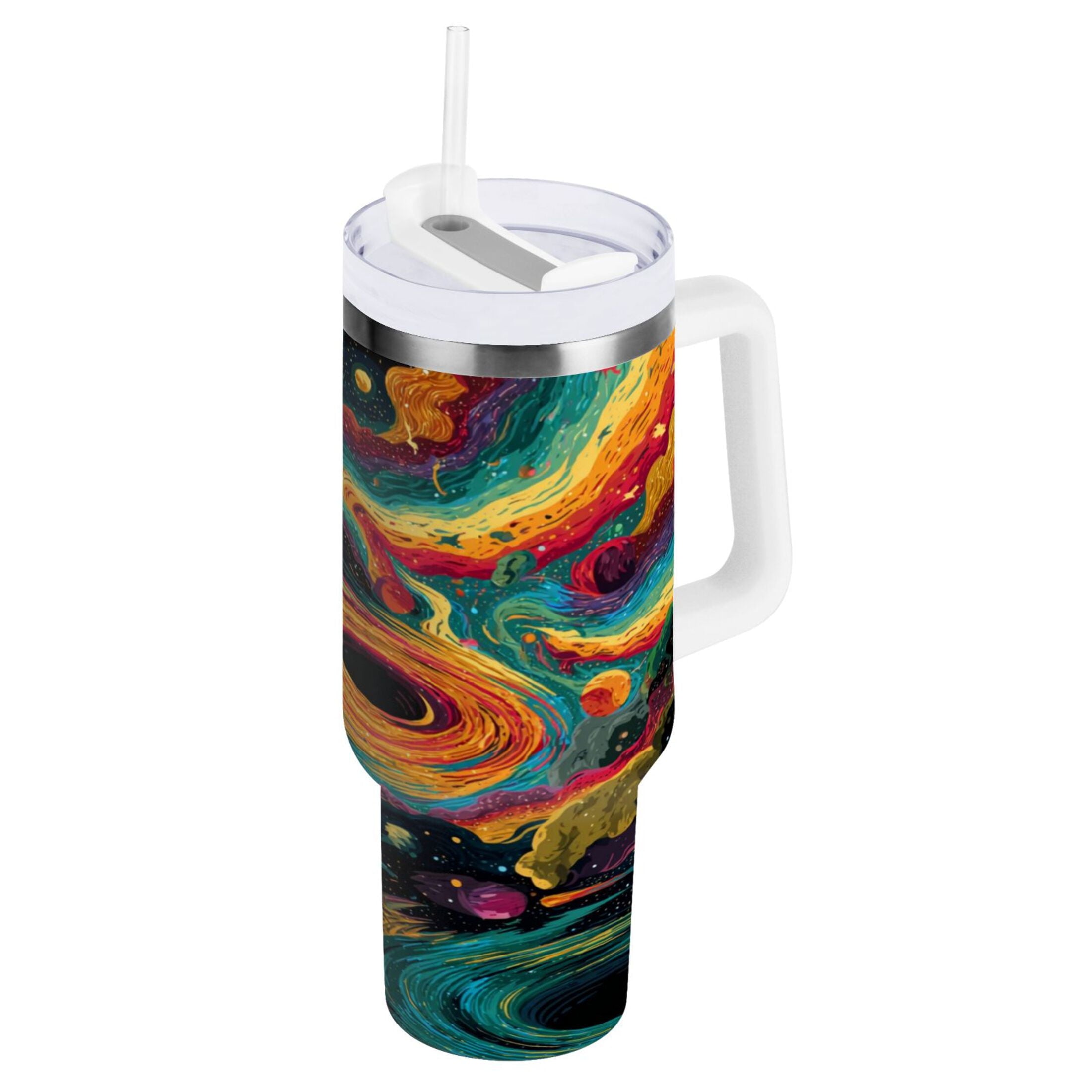 40 oz Insulated Stainless Steel Tumbler Double Wall Stainless Steel Tumbler with 2-Way Drinking Swirling Galaxy ZKIZ